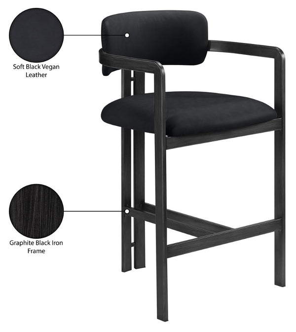 Meridian Furniture Aurum Vegan Leather Counter Stool with Iron Frame for Kitchen Island Seating 88096Black-C