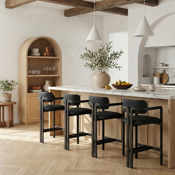 Meridian Furniture Aurum Vegan Leather Counter Stool with Iron Frame for Kitchen Island Seating 88096Black-C