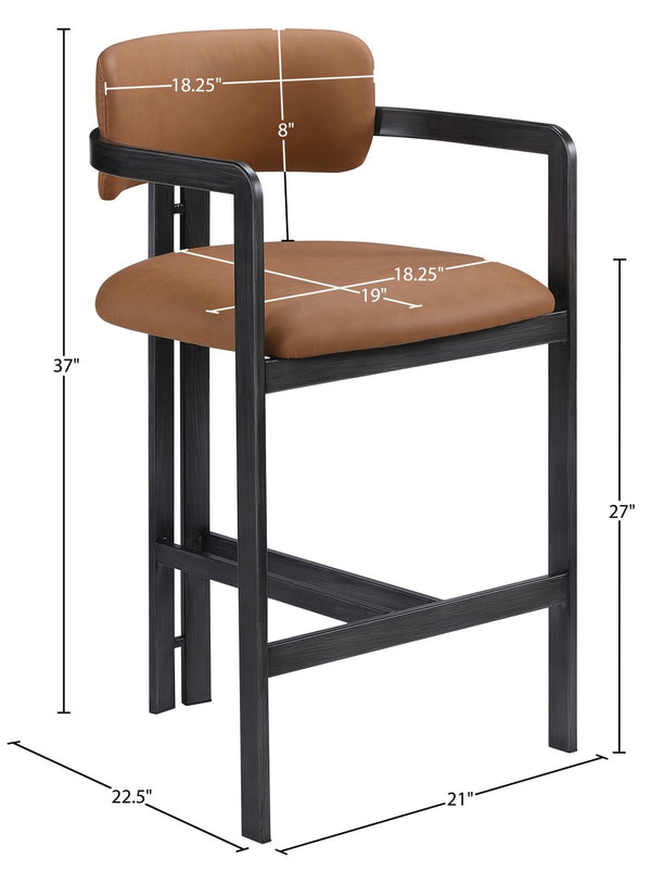 Meridian Furniture Aurum Cognac Vegan Leather Counter Stool with Graphite Iron Frame Modern Kitchen 88096Cognac-C