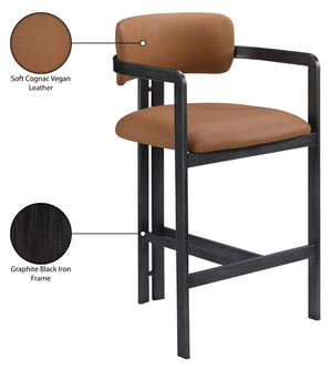 Meridian Furniture Aurum Cognac Vegan Leather Counter Stool with Graphite Iron Frame Modern Kitchen 88096Cognac-C
