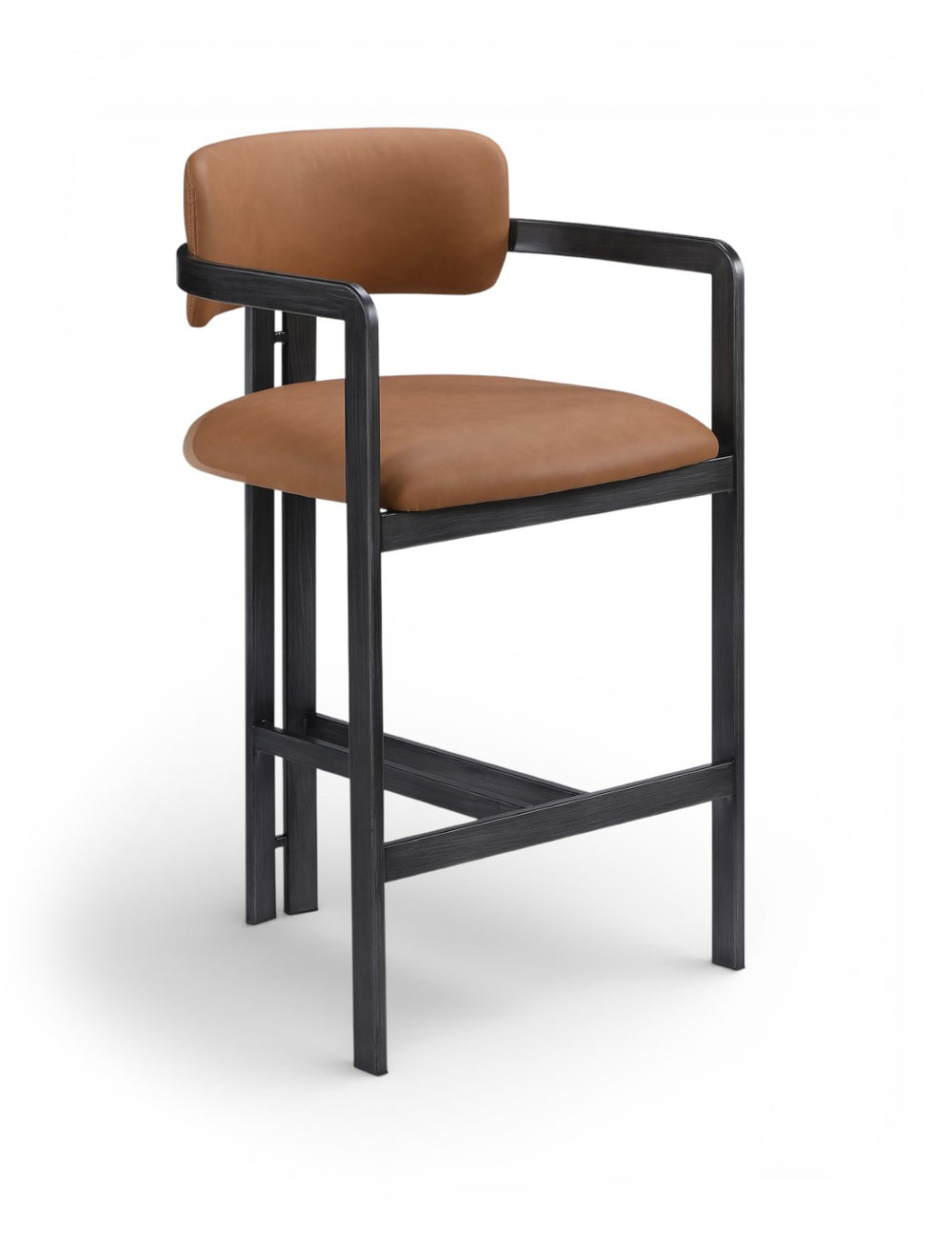 Meridian Furniture Aurum Cognac Vegan Leather Counter Stool with Graphite Iron Frame Modern Kitchen 88096Cognac-C