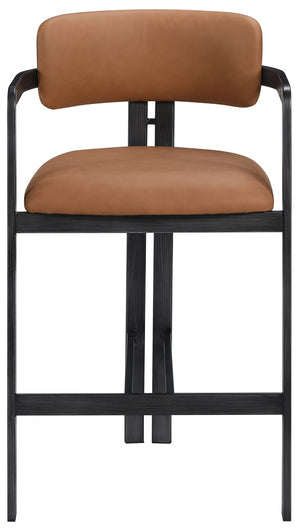 Meridian Furniture Aurum Cognac Vegan Leather Counter Stool with Graphite Iron Frame Modern Kitchen 88096Cognac-C