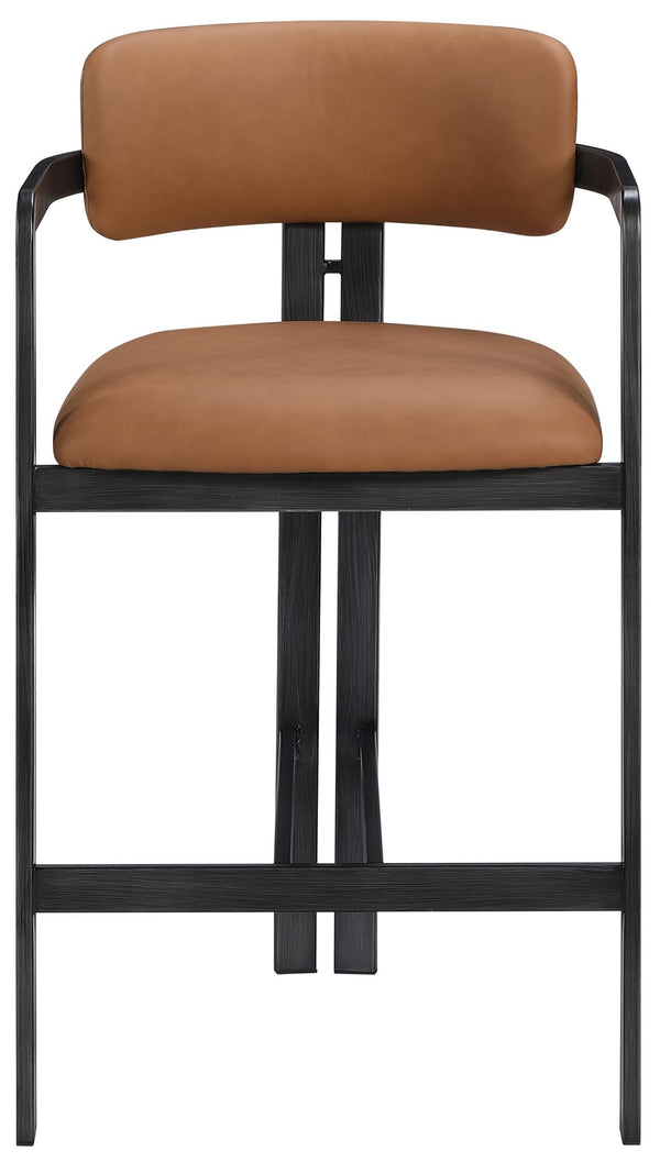 Meridian Furniture Aurum Cognac Vegan Leather Counter Stool with Graphite Iron Frame Modern Kitchen 88096Cognac-C