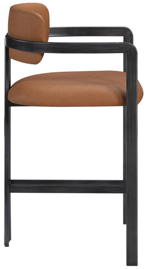 Meridian Furniture Aurum Cognac Vegan Leather Counter Stool with Graphite Iron Frame Modern Kitchen 88096Cognac-C