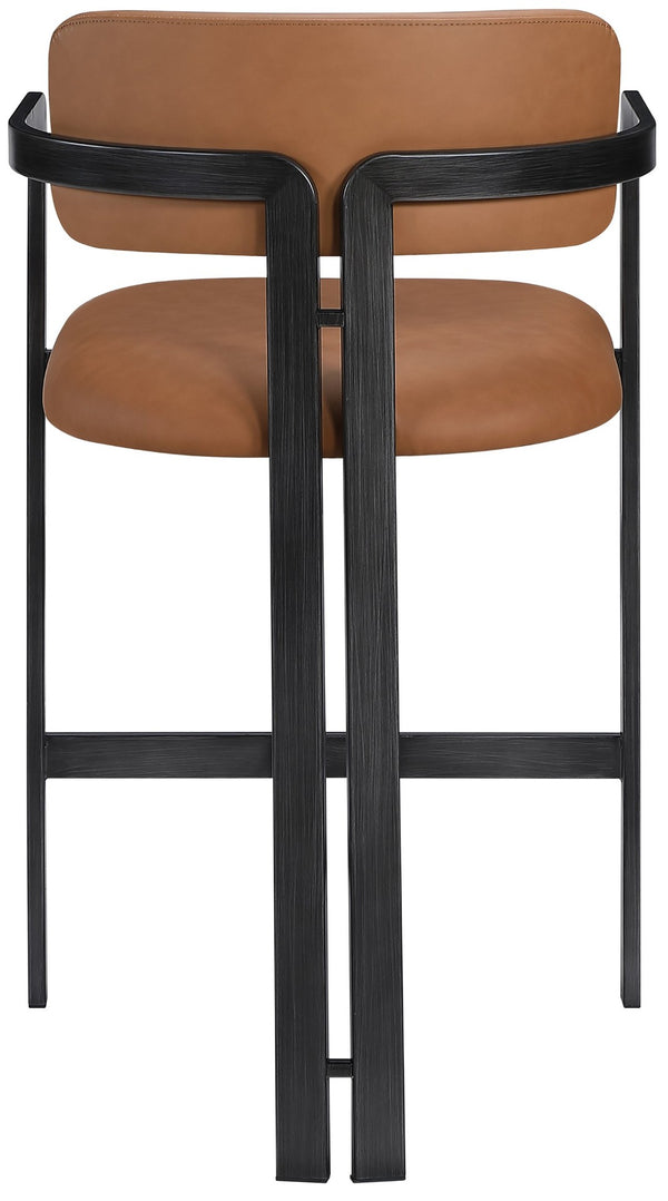 Meridian Furniture Aurum Cognac Vegan Leather Counter Stool with Graphite Iron Frame Modern Kitchen 88096Cognac-C