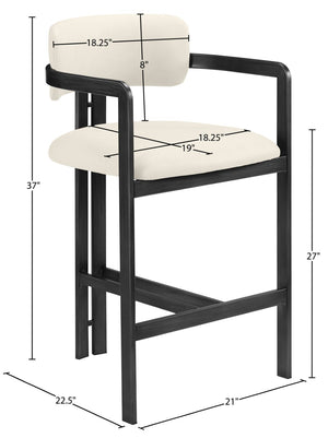Meridian Furniture Aurum Sculptural Vegan Leather Counter Stool with Powder-coated Iron Frame 88096Cream-C
