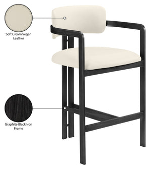 Meridian Furniture Aurum Sculptural Vegan Leather Counter Stool with Powder-coated Iron Frame 88096Cream-C