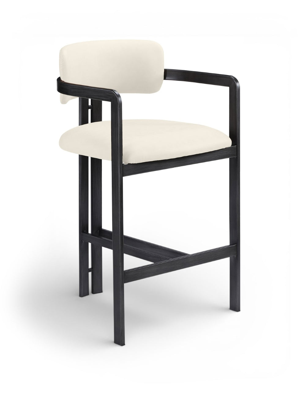 Meridian Furniture Aurum Sculptural Vegan Leather Counter Stool with Powder-coated Iron Frame 88096Cream-C