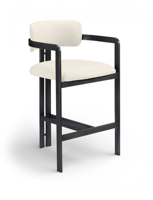 Meridian Furniture Aurum Sculptural Vegan Leather Counter Stool with Powder-coated Iron Frame 88096Cream-C