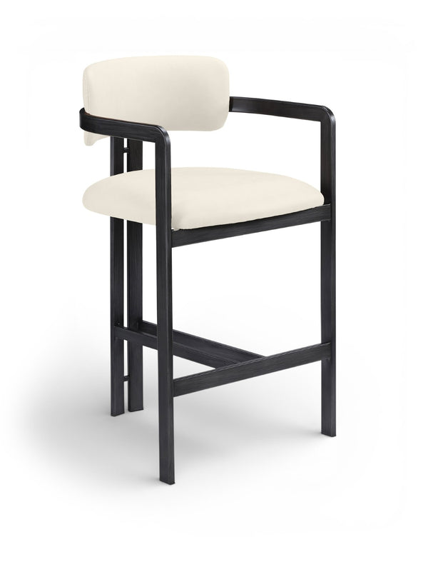 Meridian Furniture Aurum Sculptural Vegan Leather Counter Stool with Powder-coated Iron Frame 88096Cream-C