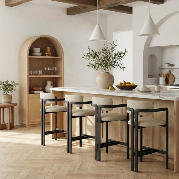 Meridian Furniture Aurum Sculptural Vegan Leather Counter Stool with Powder-coated Iron Frame 88096Cream-C