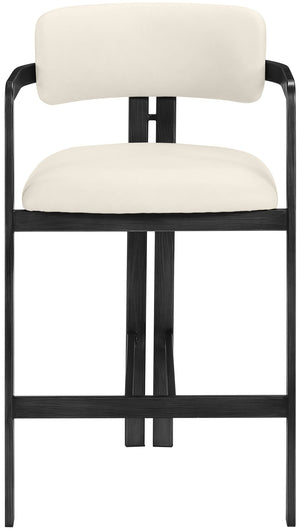 Meridian Furniture Aurum Sculptural Vegan Leather Counter Stool with Powder-coated Iron Frame 88096Cream-C