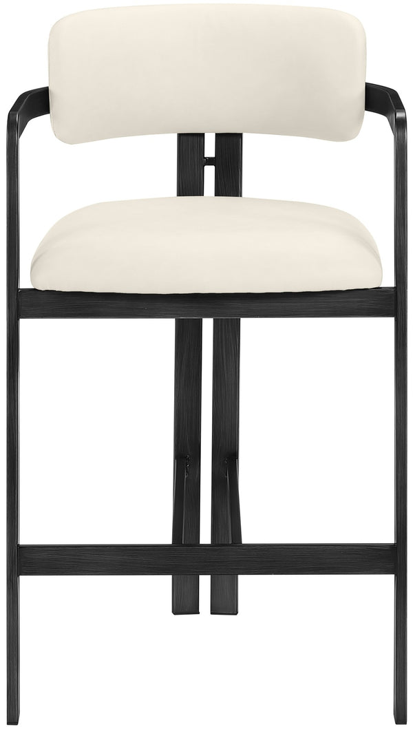 Meridian Furniture Aurum Sculptural Vegan Leather Counter Stool with Powder-coated Iron Frame 88096Cream-C