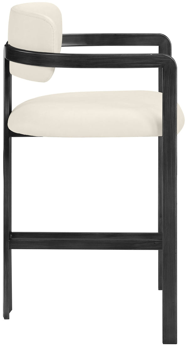 Meridian Furniture Aurum Sculptural Vegan Leather Counter Stool with Powder-coated Iron Frame 88096Cream-C