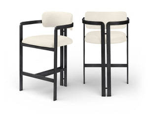 Meridian Furniture Aurum Sculptural Vegan Leather Counter Stool with Powder-coated Iron Frame 88096Cream-C