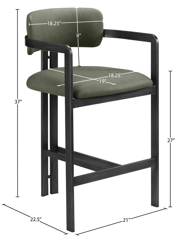 Meridian Furniture Aurum Sage Green Vegan Leather Counter Stool with Sculptural Iron Frame 88096Green-C
