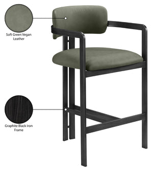 Meridian Furniture Aurum Sage Green Vegan Leather Counter Stool with Sculptural Iron Frame 88096Green-C