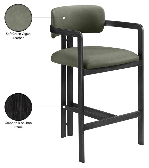 Meridian Furniture Aurum Sage Green Vegan Leather Counter Stool with Sculptural Iron Frame 88096Green-C
