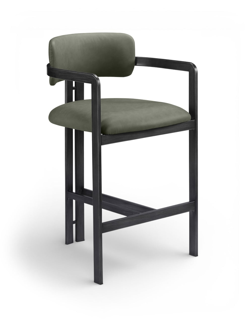 Meridian Furniture Aurum Sage Green Vegan Leather Counter Stool with Sculptural Iron Frame 88096Green-C