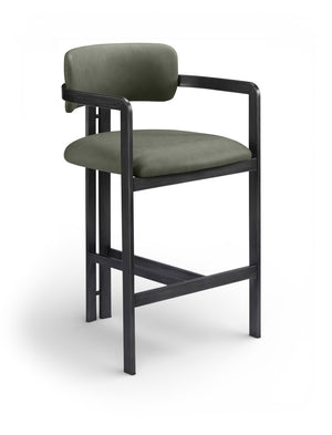 Meridian Furniture Aurum Sage Green Vegan Leather Counter Stool with Sculptural Iron Frame 88096Green-C