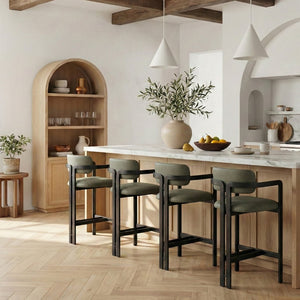 Meridian Furniture Aurum Sage Green Vegan Leather Counter Stool with Sculptural Iron Frame 88096Green-C