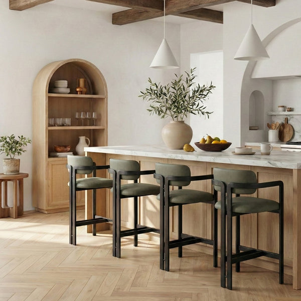 Meridian Furniture Aurum Sage Green Vegan Leather Counter Stool with Sculptural Iron Frame 88096Green-C