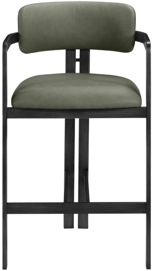 Meridian Furniture Aurum Sage Green Vegan Leather Counter Stool with Sculptural Iron Frame 88096Green-C