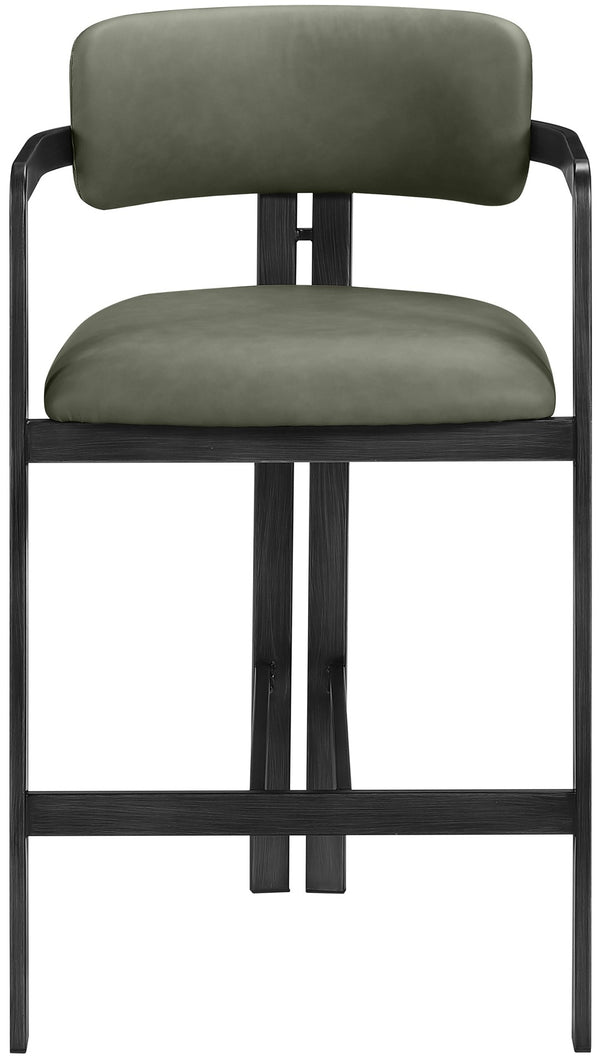Meridian Furniture Aurum Sage Green Vegan Leather Counter Stool with Sculptural Iron Frame 88096Green-C