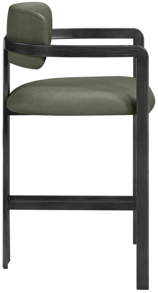 Meridian Furniture Aurum Sage Green Vegan Leather Counter Stool with Sculptural Iron Frame 88096Green-C
