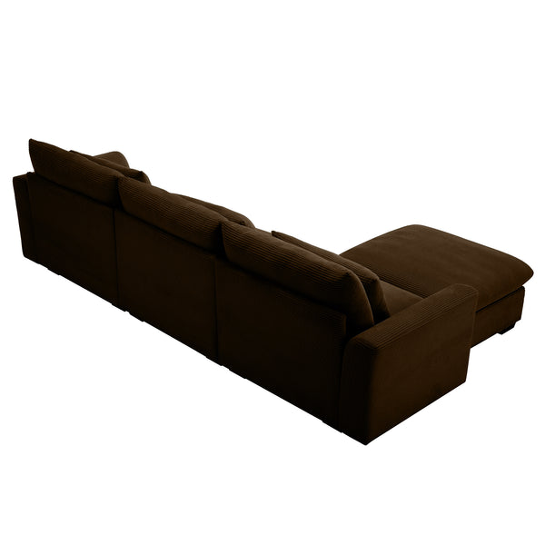 English Elm Corduroy Sectional Sofa - Versatile L-Shaped Couch With Storage Footstool & Lumbar Pillows, Brown W714S00661