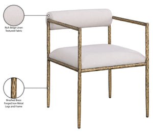 Meridian Furniture Axis Beige Linen Upholstered Dining Chair with Brushed Brass Iron Legs Modern Style 88097Beige-C