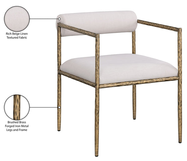 Meridian Furniture Axis Beige Linen Upholstered Dining Chair with Brushed Brass Iron Legs Modern Style 88097Beige-C