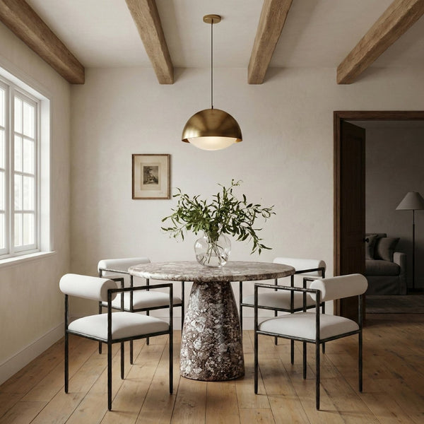 Meridian Furniture Axis Beige Linen Upholstered Dining Chair with Brushed Brass Iron Legs Modern Style 88097Beige-C