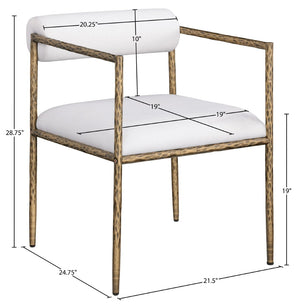 Meridian Furniture Axis Linen Upholstered Dining Chair with Brushed Brass Iron Frame for Modern Rooms 88097Cream-C