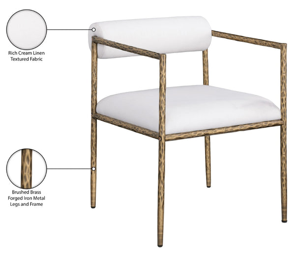 Meridian Furniture Axis Linen Upholstered Dining Chair with Brushed Brass Iron Frame for Modern Rooms 88097Cream-C