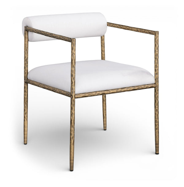 Meridian Furniture Axis Linen Upholstered Dining Chair with Brushed Brass Iron Frame for Modern Rooms 88097Cream-C