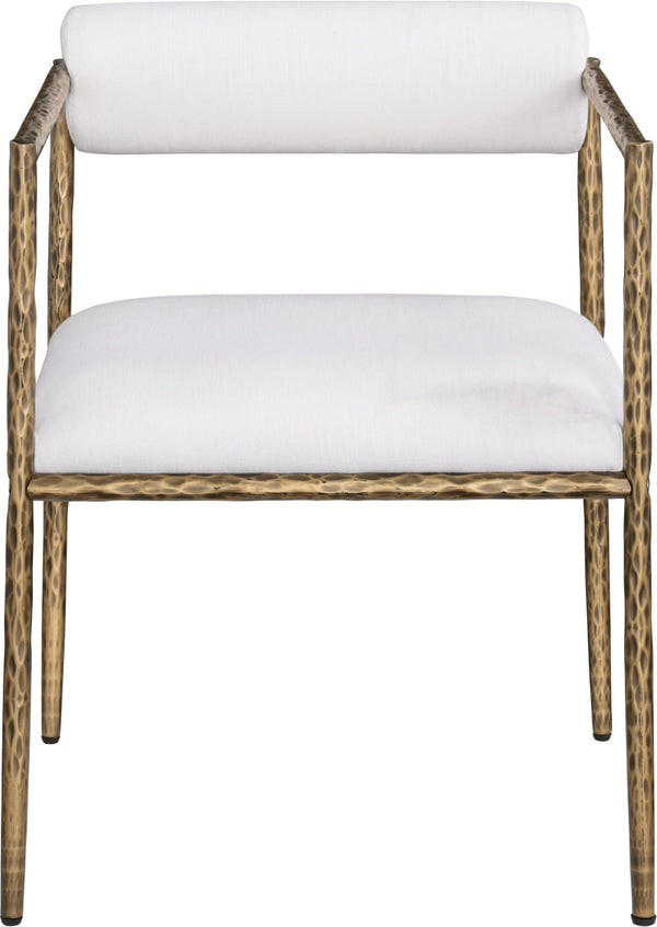 Meridian Furniture Axis Linen Upholstered Dining Chair with Brushed Brass Iron Frame for Modern Rooms 88097Cream-C
