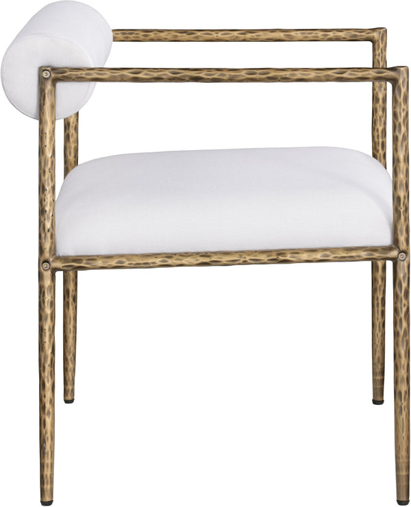 Meridian Furniture Axis Linen Upholstered Dining Chair with Brushed Brass Iron Frame for Modern Rooms 88097Cream-C