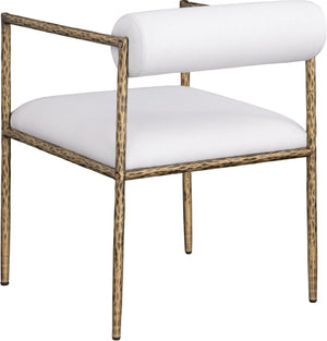 Meridian Furniture Axis Linen Upholstered Dining Chair with Brushed Brass Iron Frame for Modern Rooms 88097Cream-C