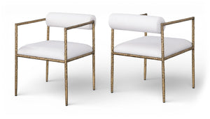 Meridian Furniture Axis Linen Upholstered Dining Chair with Brushed Brass Iron Frame for Modern Rooms 88097Cream-C