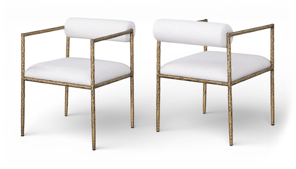 Meridian Furniture Axis Linen Upholstered Dining Chair with Brushed Brass Iron Frame for Modern Rooms 88097Cream-C