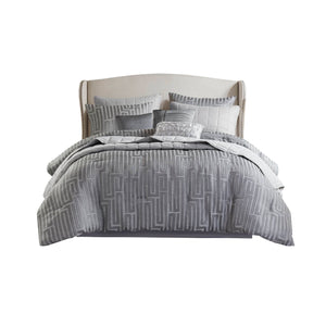 English Elm 10 Luxury Jacquard Cal King Comforter Set with Quilt, Bed Skirt & Decorative Pillows — Plush Polyester Fill Grey 23.62 L x 18.9 W x 15.75 H B035P319215