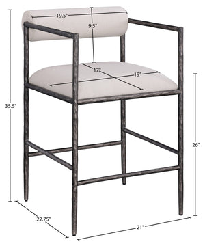 Meridian Furniture Axis Upholstered Counter Stool with Iron Frame and Footrest for Kitchen Islands and Bars Beige Set A 88098Beige-C