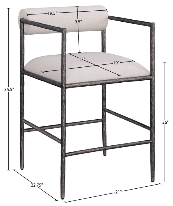 Meridian Furniture Axis Upholstered Counter Stool with Iron Frame and Footrest for Kitchen Islands and Bars Beige Set A 88098Beige-C