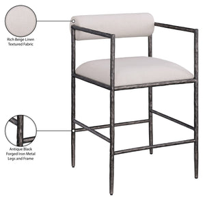 Meridian Furniture Axis Upholstered Counter Stool with Iron Frame and Footrest for Kitchen Islands and Bars Beige Set A 88098Beige-C