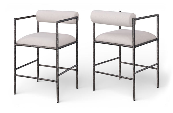 Meridian Furniture Axis Upholstered Counter Stool with Iron Frame and Footrest for Kitchen Islands and Bars Beige Set A 88098Beige-C