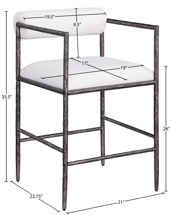 Meridian Furniture Axis Upholstered Counter Stool with Iron Frame and Footrest for Kitchen Islands and Bars Cream Set A 88098Cream-C