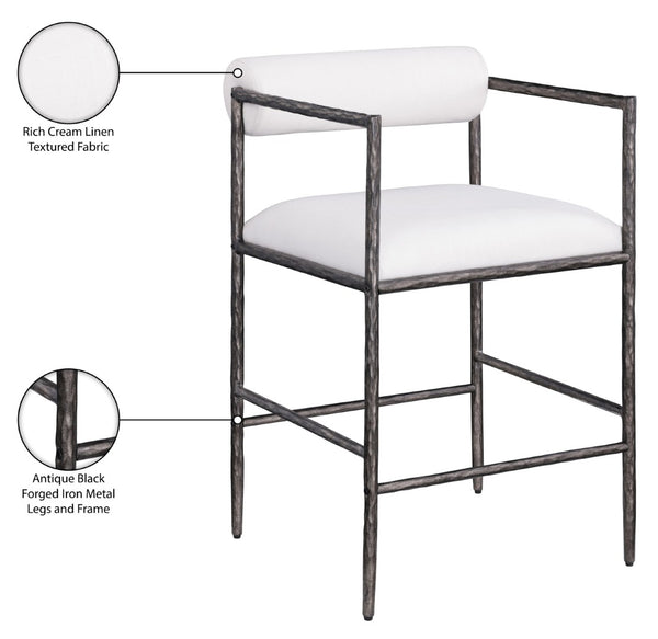 Meridian Furniture Axis Upholstered Counter Stool with Iron Frame and Footrest for Kitchen Islands and Bars Cream Set A 88098Cream-C