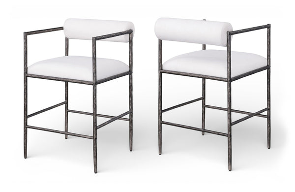 Meridian Furniture Axis Upholstered Counter Stool with Iron Frame and Footrest for Kitchen Islands and Bars Cream Set A 88098Cream-C