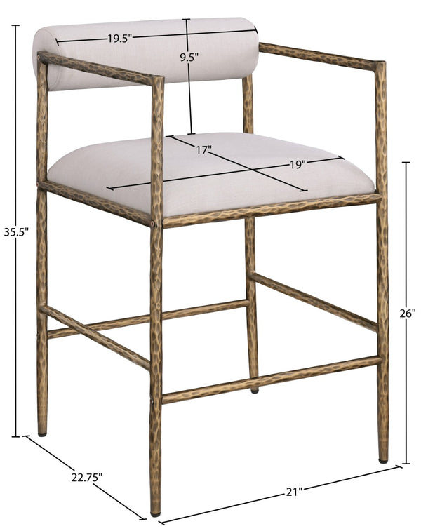 Meridian Furniture Axis Upholstered Counter Stool with Iron Frame and Footrest for Kitchen Islands and Bars Beige Set B 88099Beige-C